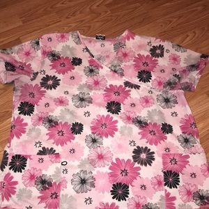 Scrub top with pink and black flowers